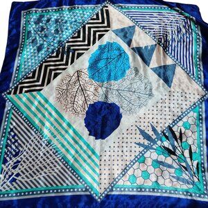 Geometric Blue Leaf Print Satin Scarf Bandana Lightweight Boho Indie Sleaze Y2K